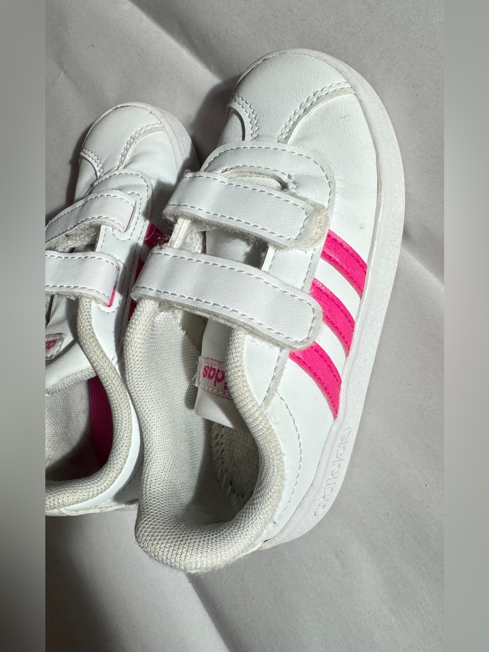 adidas Kids White and Pink Double Velcro Sneakers